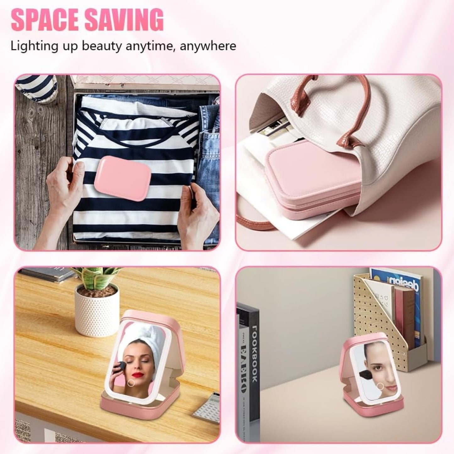 LED Makeup Box with Adjustable Light-Up Mirror, 3 Color Light Settings