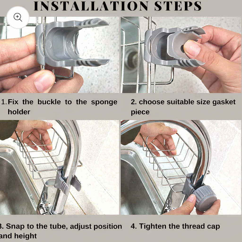 Stainless Steel Faucet Sink Caddy – with free 5 piece scrubber