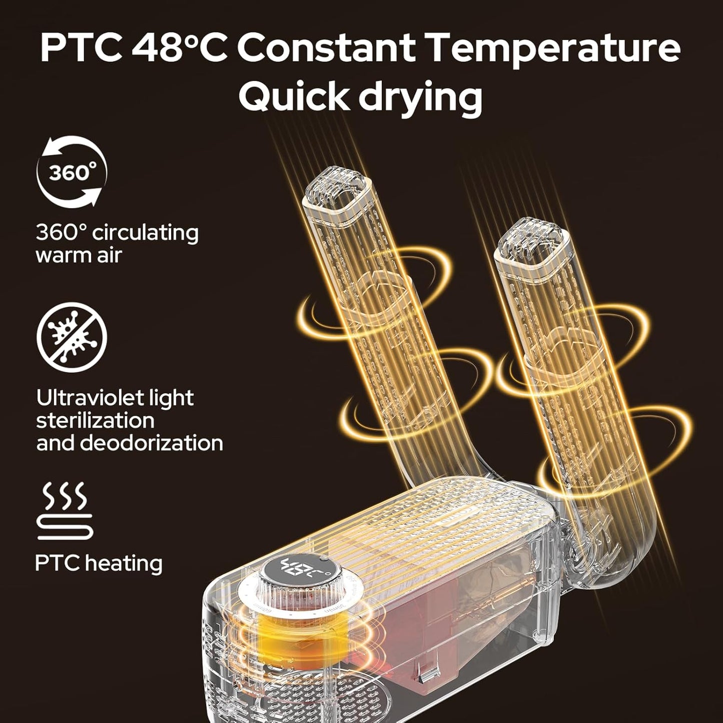 Electric Shoe Dryer and Warmer with PTC Heating, 48°C Fast Drying, 360° Warm Air, Foldable & Hanging Design