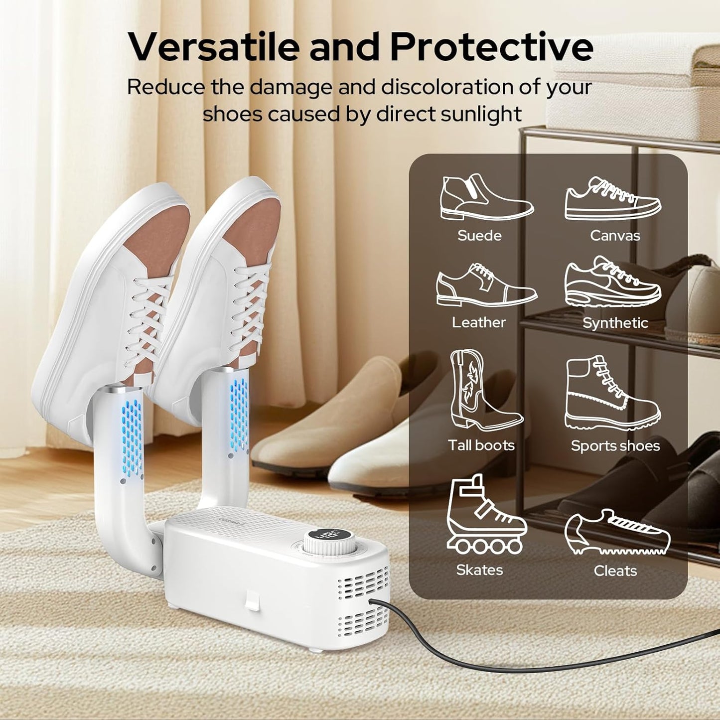 Electric Shoe Dryer and Warmer with PTC Heating, 48°C Fast Drying, 360° Warm Air, Foldable & Hanging Design