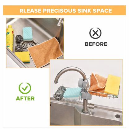 Stainless Steel Faucet Sink Caddy –  with free 5 piece scrubber