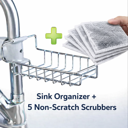 Stainless Steel Faucet Sink Caddy –  with free 5 piece scrubber